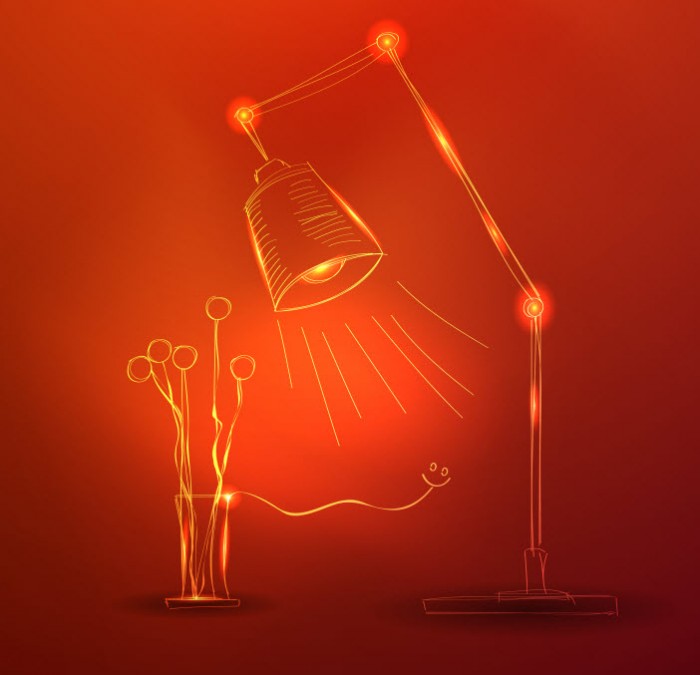Red Background with Lamp and Flowers
